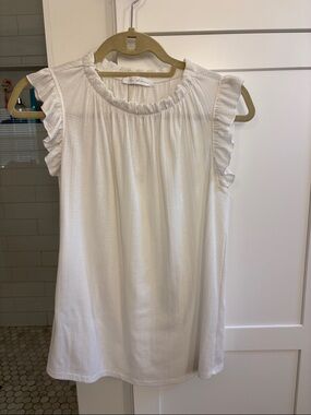 Ces Femme White Ruffle-Trim Sleeveless Top